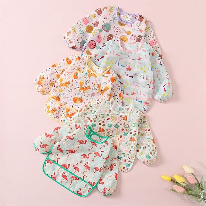 5 Pack Long Sleeve Bib, Baby Toddler Waterproof Sleeved Bib - Image 2