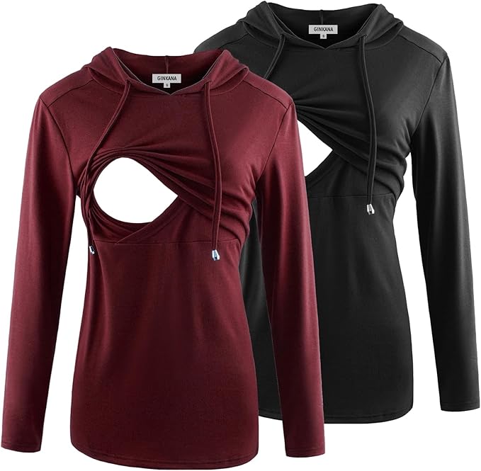 GINKANA Women's Nursing Hoodie Sweatshirt Long Sleeves Breastfeeding Maternity by GINKANA