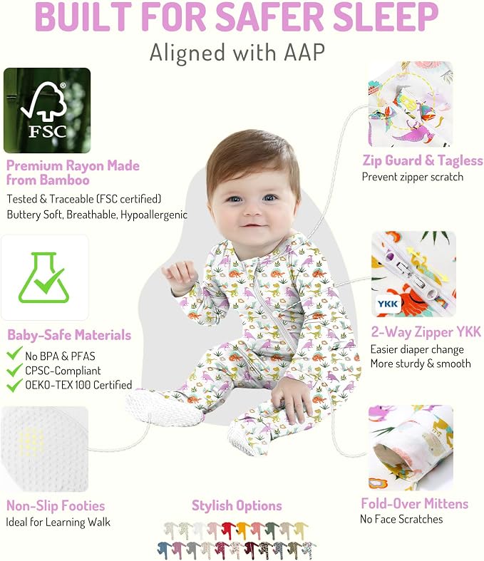 HAPIU Rayon from Bamboo Baby Footed Pajamas, 2 Way Zipper YKK, Footie - Image 2