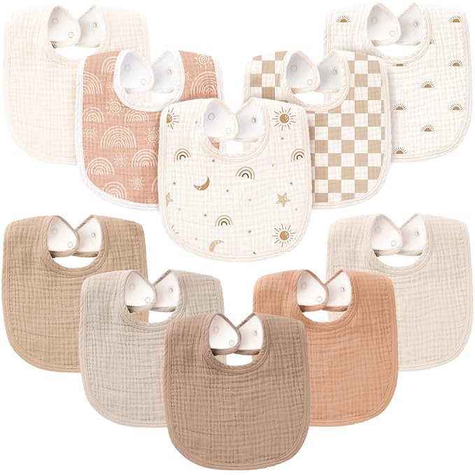 Konssy 10-Pack Muslin Baby Bibs, Soft Cotton Bandana Bibs by Konssy
