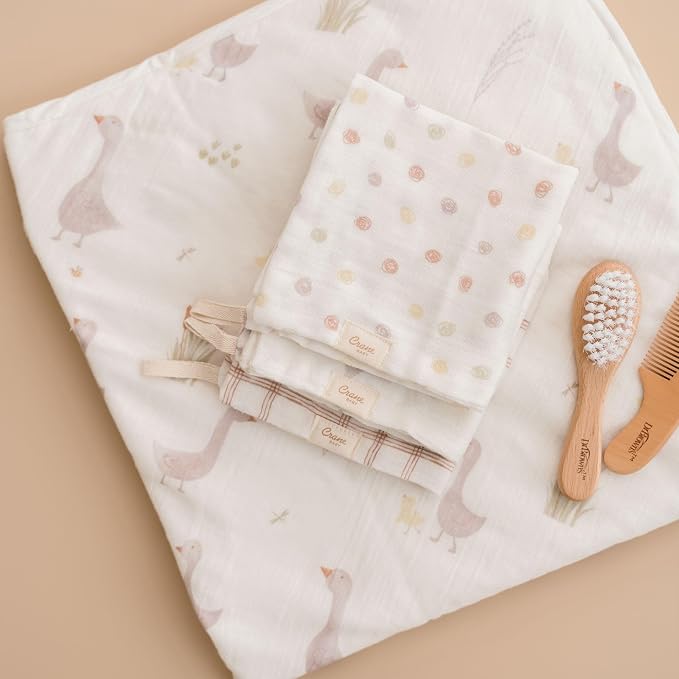 Crane Baby Hooded Towel & Washcloth Set, Charlie Farmhouse Goose Hooded Baby - Image 3