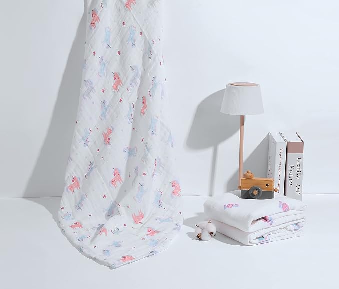 Muslin Baby Quilt 100% Cotton Newborn Blanket 47" X 47" 2 Layers Muslin Swaddle - Image 5