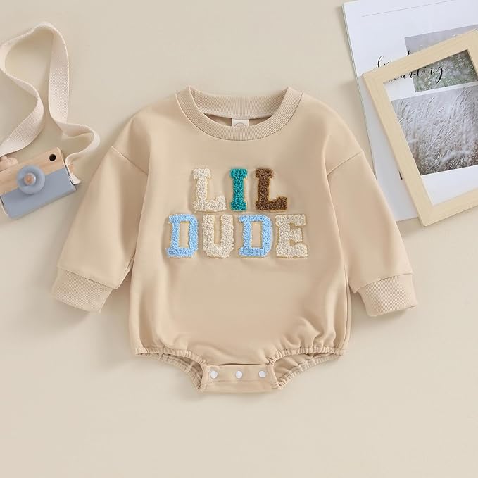 VISGOGO Newborn Infant Baby Boy Girls Oversized Romper Little Dude Sweater - Image 2