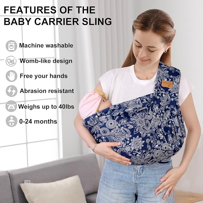 Baby Sling Carrier Newborn, Adjustable Easy Wearing Baby Nursing Warp Sling - Image 6