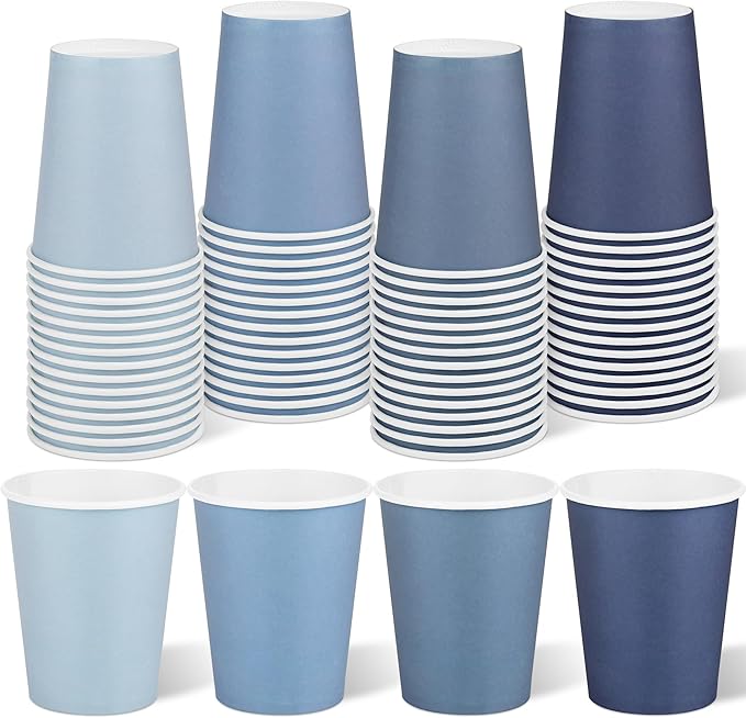 URATOT 60 Pieces 9 Ounce Disposable Paper Cups Gradient Blue Party Cups by URATOT