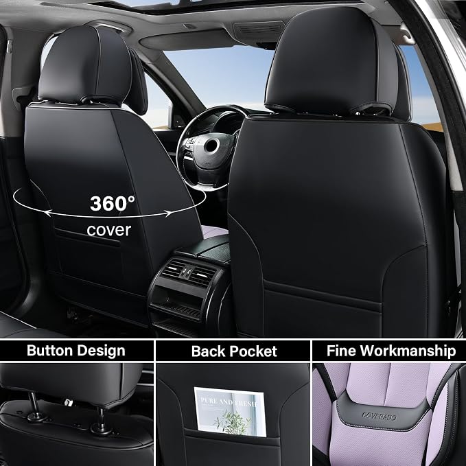 Coverado Universal Seat Covers Front, Waterproof Nappa Leather Car Seat Covers - Image 2