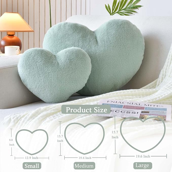 Sage Green Heart Pillows, Cute Heart Decorative Pillow, Heart Shaped Throw - Image 2