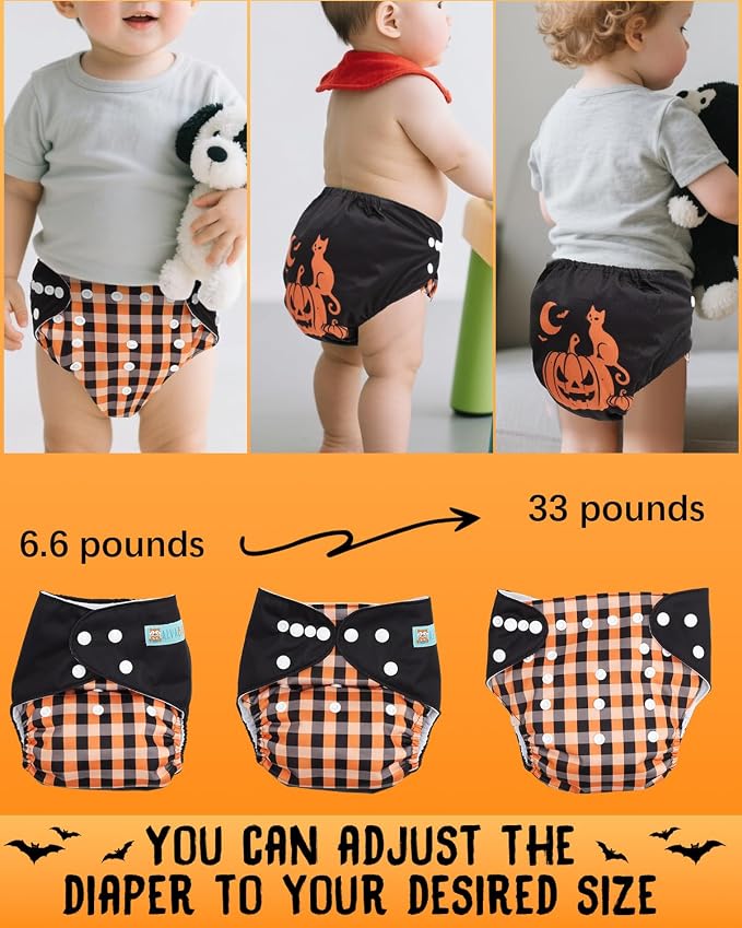 ALVABABY Halloween Baby Cloth Diapers One Size Adjustable Washable Reusable - Image 5