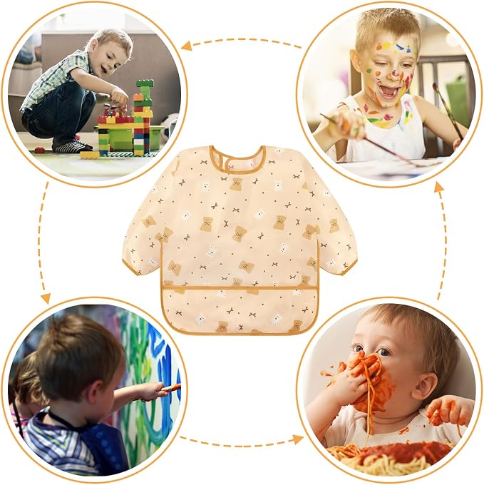 Accmor 5 Pack Long Sleeve Bibs, Baby Smock Waterproof Sleeved Bib Smock - Image 6