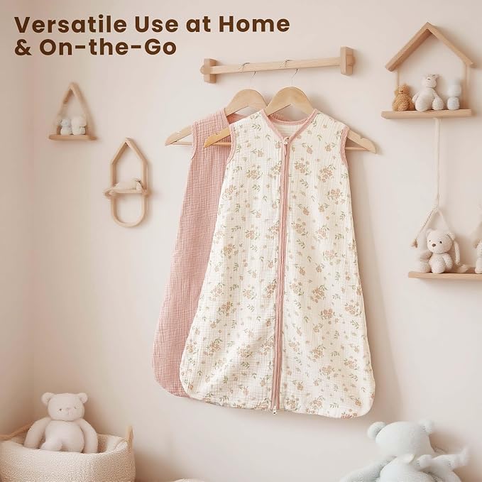 Konssy Muslin Baby Sleep Sack 0-6 Months 0.8 TOG, 2 Pack 100% Cotton Wearable - Image 8