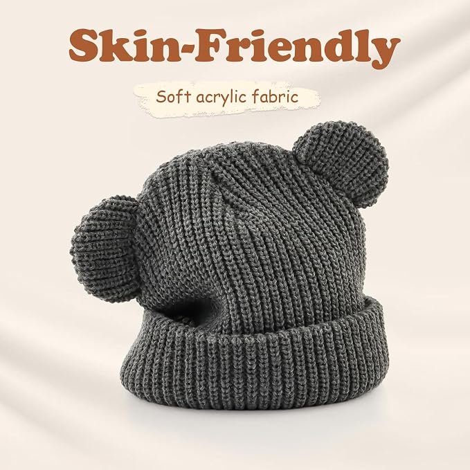 Toddler Boy Winter Hat Baby Knit Beanie Girl Warm Hats Kid Bear Ear Beanies - Image 2