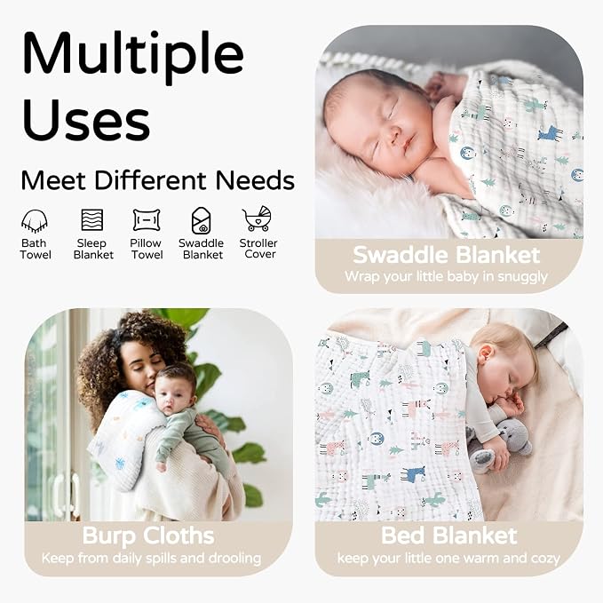 Yoofoss Hooded Baby Towels for Newborn 2 Pack 100% Muslin Organic Cotton Baby - Image 3