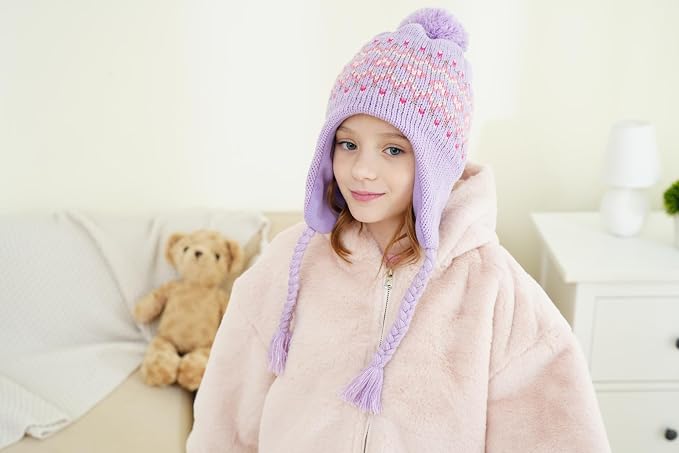 Moon Kitty Girls Knit Hats Winter Fleece Lining Skiing Winter Caps - Image 4