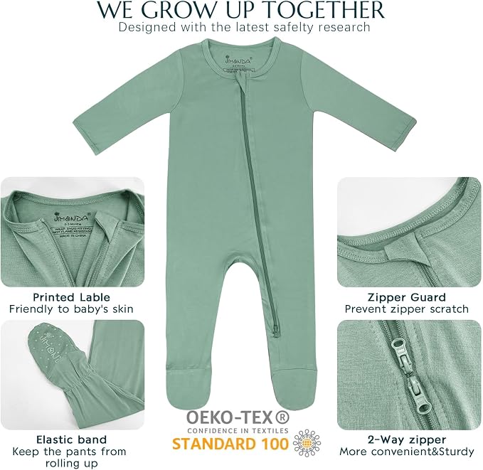 Jimonda Baby Romper Boys Girls Bamboo Pajamas 2-Way Zipper Footed Unisex Zip-Up - Image 3