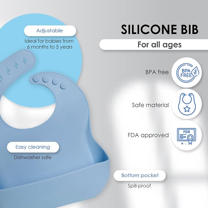 Bluet B - Set of 3 Waterproof Silicone Baby Bibs - BPA Free Silicone Baby Bib - - Image 2