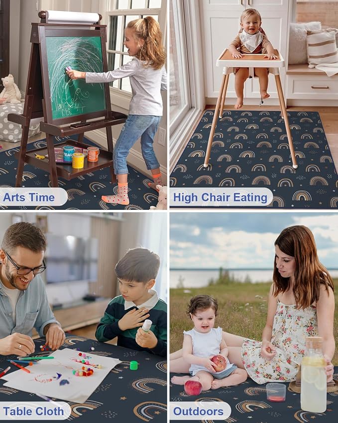 Blissful Diary Baby Splat Mat for Under High Chair, 50.4 x 50.4 Inch Wipeable - Image 7