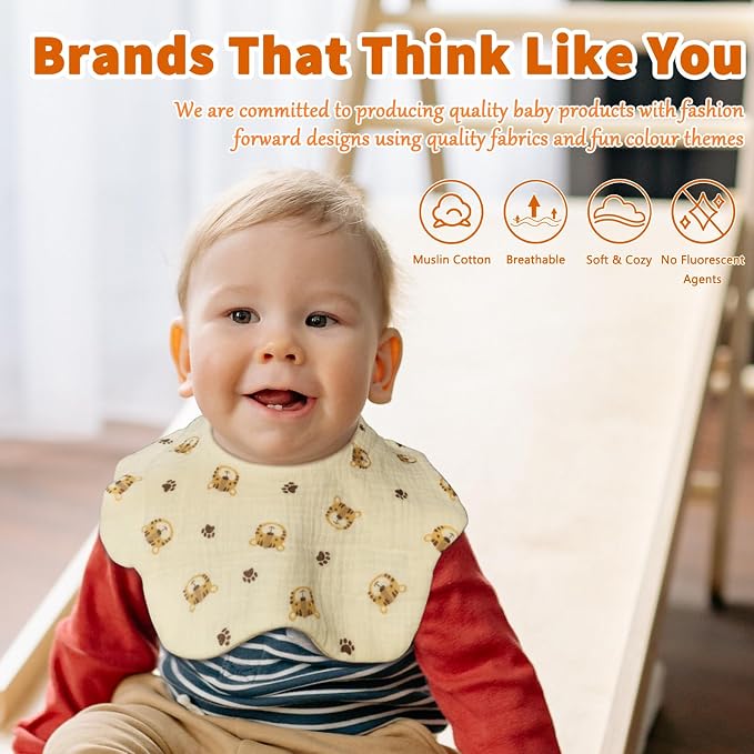 EllieHouse Baby Bibs for Girls Boys 8 Pack Muslin Drool Teeth Drooling Teething - Image 2