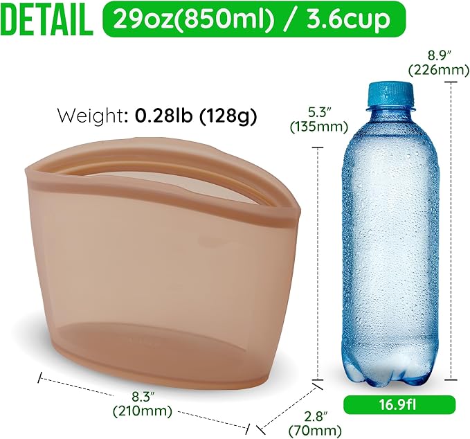 Premium Platinum Silicone Reusable Food Storage Bag 3.6 Cup, Airtight Zip Lock - Image 7