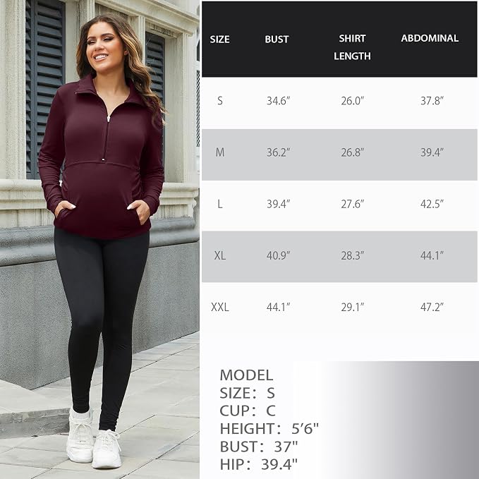 GINKANA Maternity Women's Long Sleeve Shirt Half Zipper Lapel Lightweight - Image 7