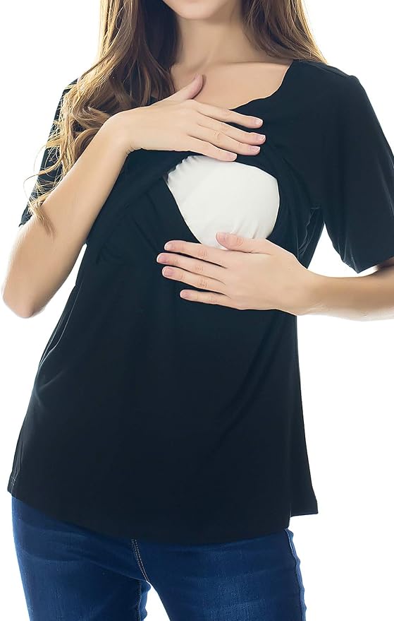 Smallshow Women's Maternity Nursing Tops Short Sleeve Breastfeeding Clothes - Image 3