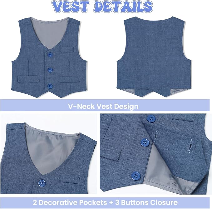 Baby Boy Clothes Suits Infant Gentleman Wedding Outfit Formal Dress Shirt Vest - Image 5