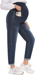 POSHGLAM Women's Maternity Jeans Over Belly Comfy Stretch 28'' Boyfriend Jeans by POSHGLAM