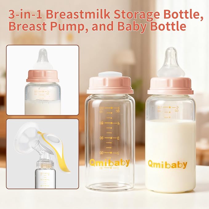 Natural Glass Baby Bottle 150ml 5oz Standard Neck Breast Milk Storage Bottles - Image 3