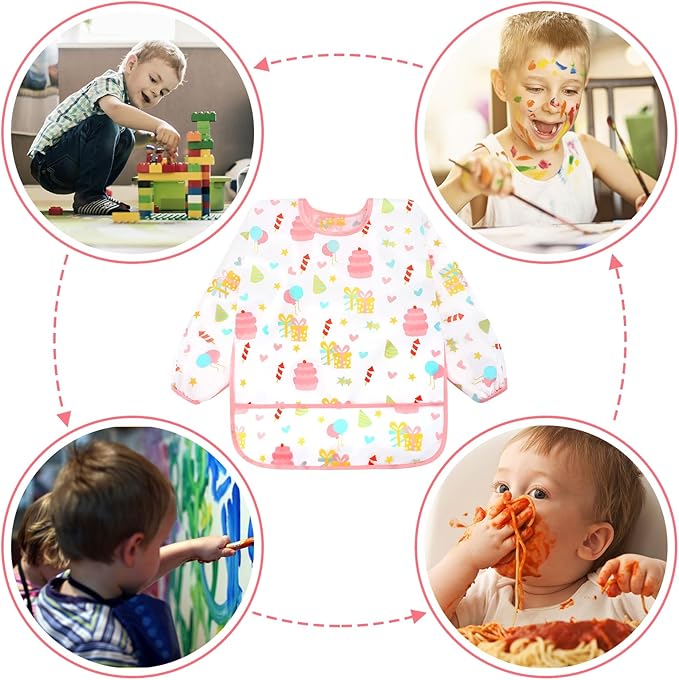 Accmor 5 Pack Long Sleeve Bibs, Baby Smock Waterproof Sleeved Bib Smock - Image 6