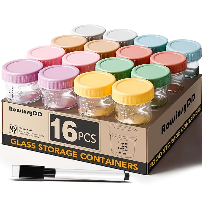 16 Pack Glass Baby Food Storage Containers, 4 oz Leakproof Baby Food Jars by RowinsyDD