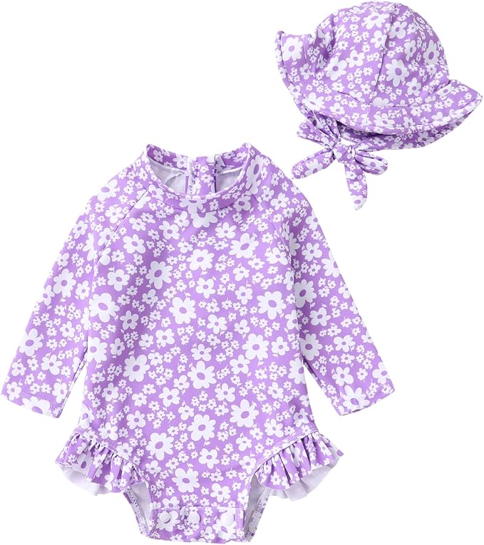 Infant Baby Girl Swimsuit One-Piece Long Sleeve Rash Guard by YOUNGERTREE