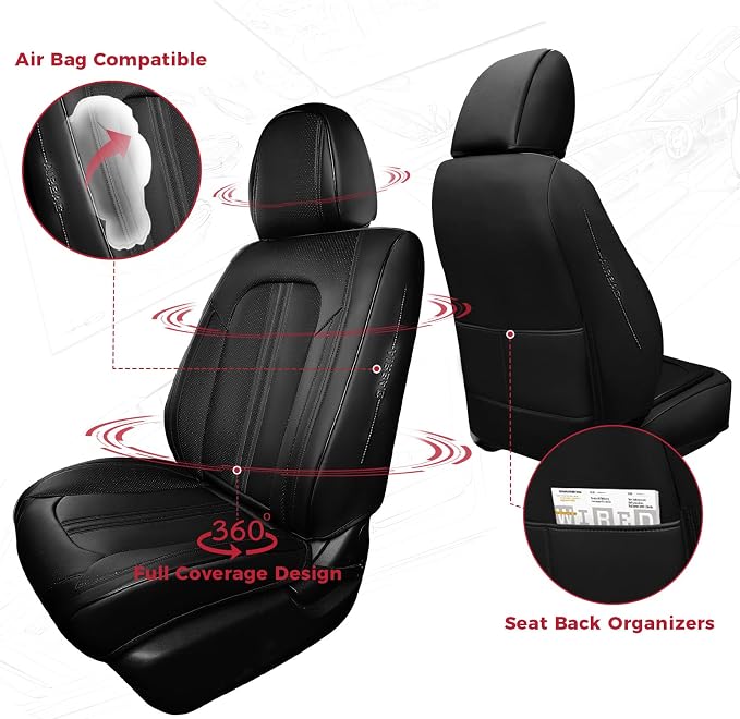 FREESOO Black Car Seat Covers Full Set, Universal Leather Seat Covers - Image 2