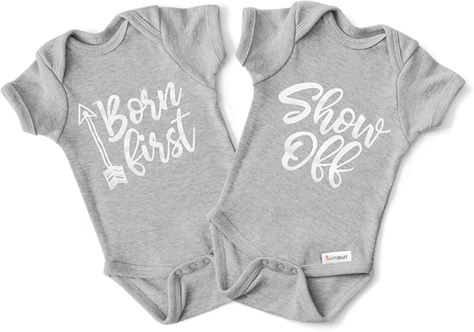 White & Grey Cotton Twin Rompers – Unisex Newborn Outfits by TWINSTUFF