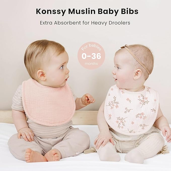 Konssy Muslin Baby Bibs 8 Pack Baby Bandana Drool Bibs Cotton - Image 3