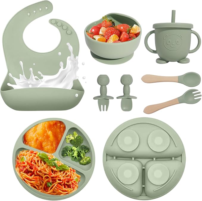Baby Led Weaning Supplies, 8 Piece BPA-Free Silicone Feeding Set, Silicone by Catvegue