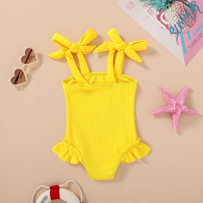 Happy Town Toddler Swimsuit Girl Solid Color Stripe One-Piece Baby Bathing Suits - Image 3