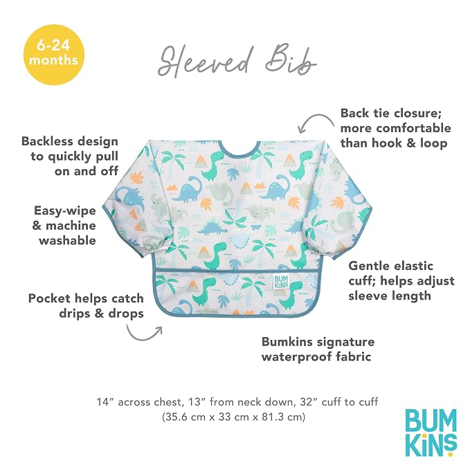 Bumkins Sleeved Bib for Girl or Boy, Baby and Toddler for 6-24 Mos, Essential - Image 5
