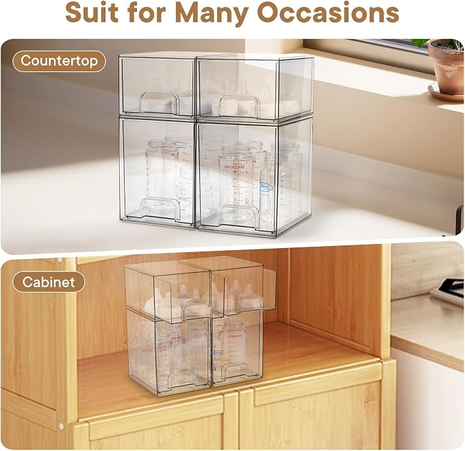 Baby Bottle Organizer, 4 Pack Clear Space-Saving Stackable Drawer - Image 4