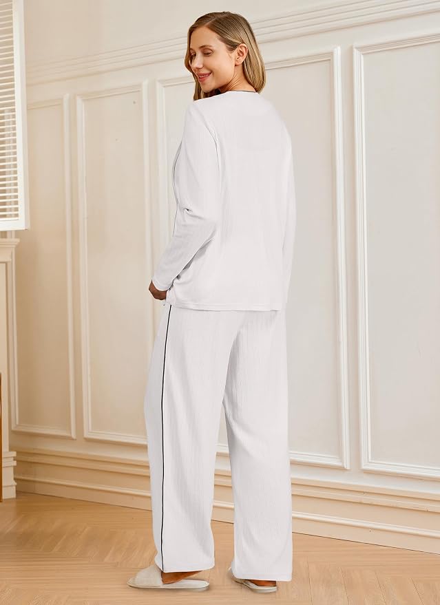 OUGES 100% Cotton Women's Maternity Nursing Pajamas Sets Button Down - Image 4
