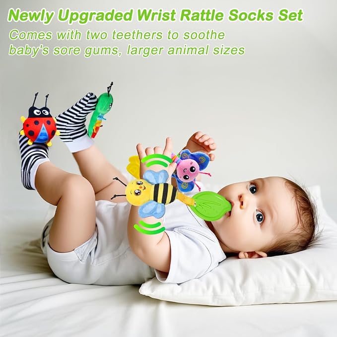 Baby Toys 0-6 Months, Soft Rattle Socks and Wristband Set, Hand and Foot - Image 3