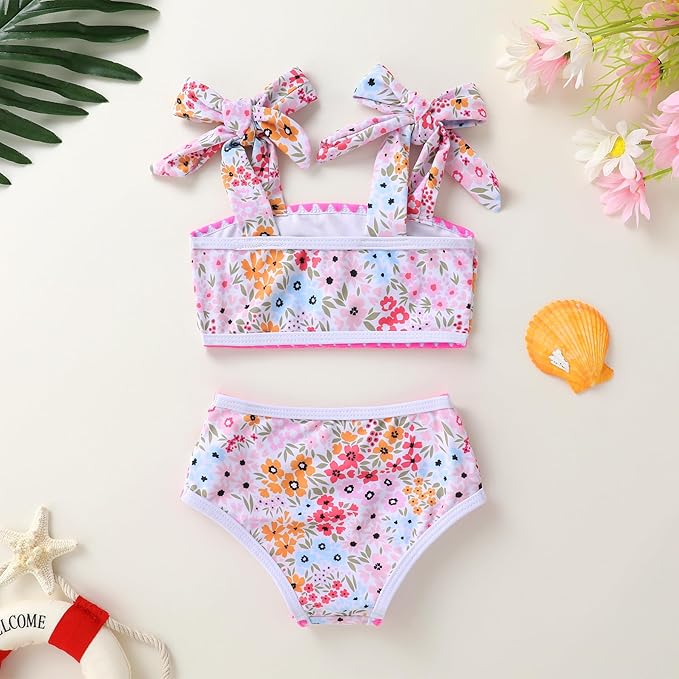 YOUNGER TREE Toddler Girls Two Pieces Swimsuit Color Block Stripe Swimwear - Image 3