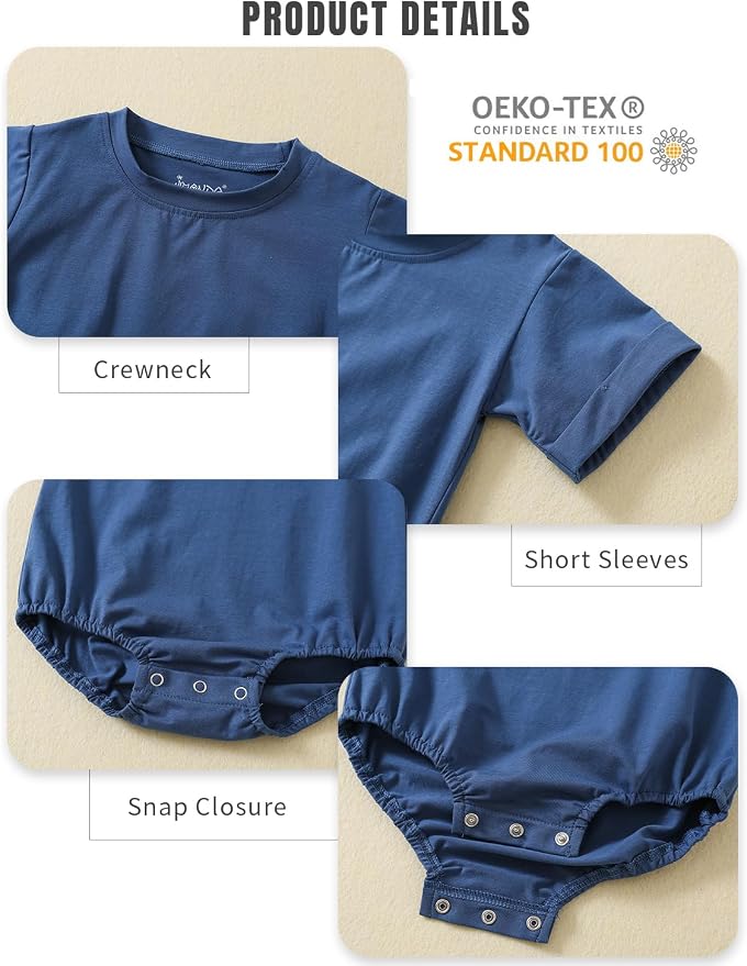 Jimonda Baby Bubble Romper Boy Girl Solid Color T-Shirt Outfits Short Sleeve - Image 2