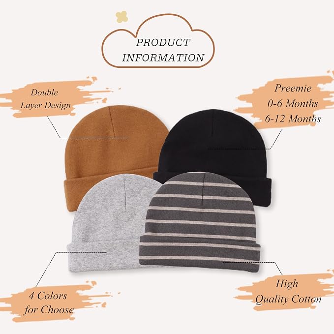 Bamery Cotton Baby Girl Hat Preemie Boys Beanie Newborn Hospital Hats Winter - Image 3