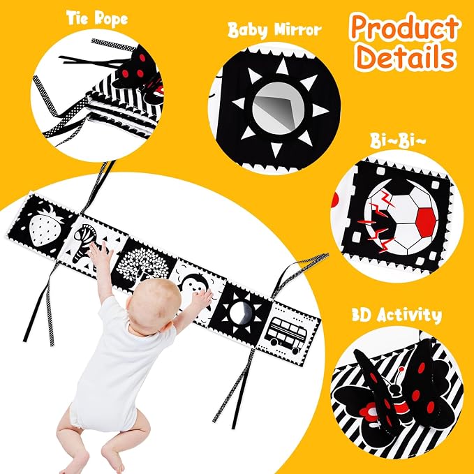 4 PCS Black and White High Contrast Baby Toys 0-3-6 Months Newborn Essential - Image 4