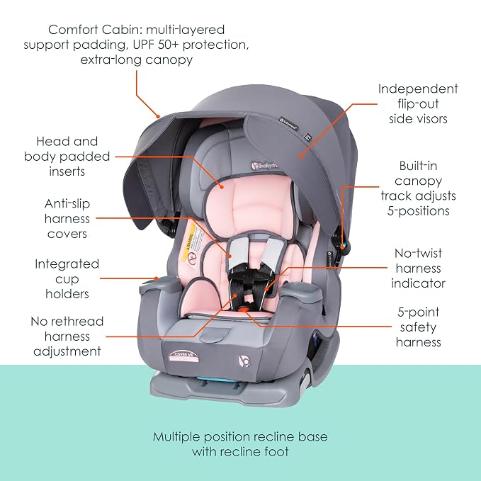 Baby Trend Cover Me 4-in-1 Convertible Car Seat, Desert Pink - Image 2