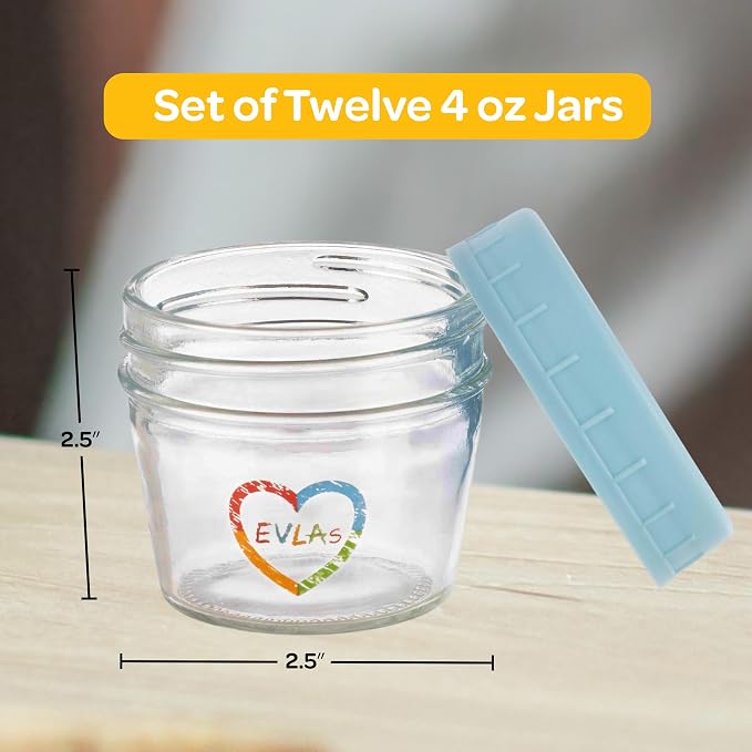 EVLAs Baby Food Containers 12-Pack - 4 oz Glass Jars - BPA-Free - Image 6