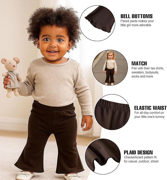SOBOWO Checkered Baby Girl Flare Pants 3 Pack Toddler Bell Bottoms Plaid Ruffle - Image 3