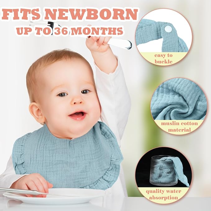 Seematn 10 Pcs Baby Muslin Bibs Drool Bibs Bandana Ruffle Soft Cotton - Image 3