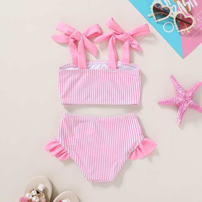 YOUNGER TREE Toddler Girls Two Pieces Swimsuit Color Block Stripe Swimwear - Image 3