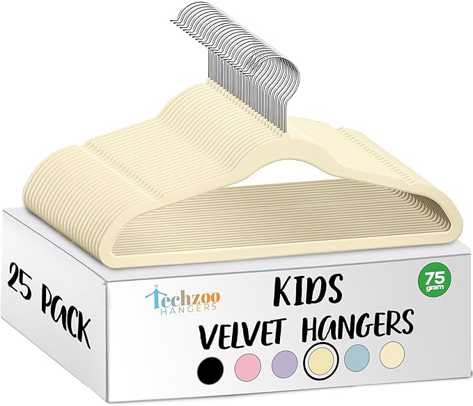 25 Premium Kids Velvet Hangers by TECHZOO