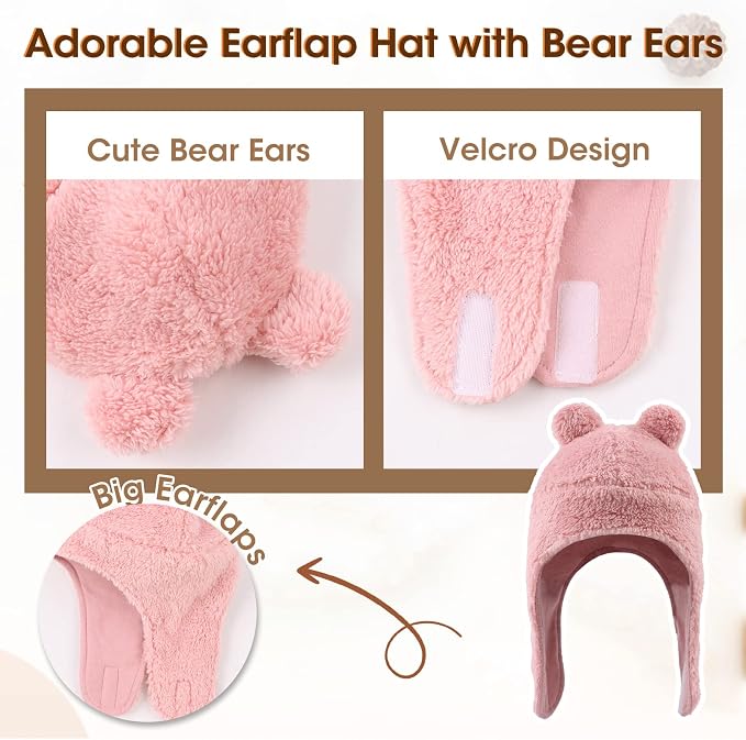 Bear Baby Winter Hat Toddler Earflap Beanie Unisex Infant Snow Cap Warm Fleece - Image 4